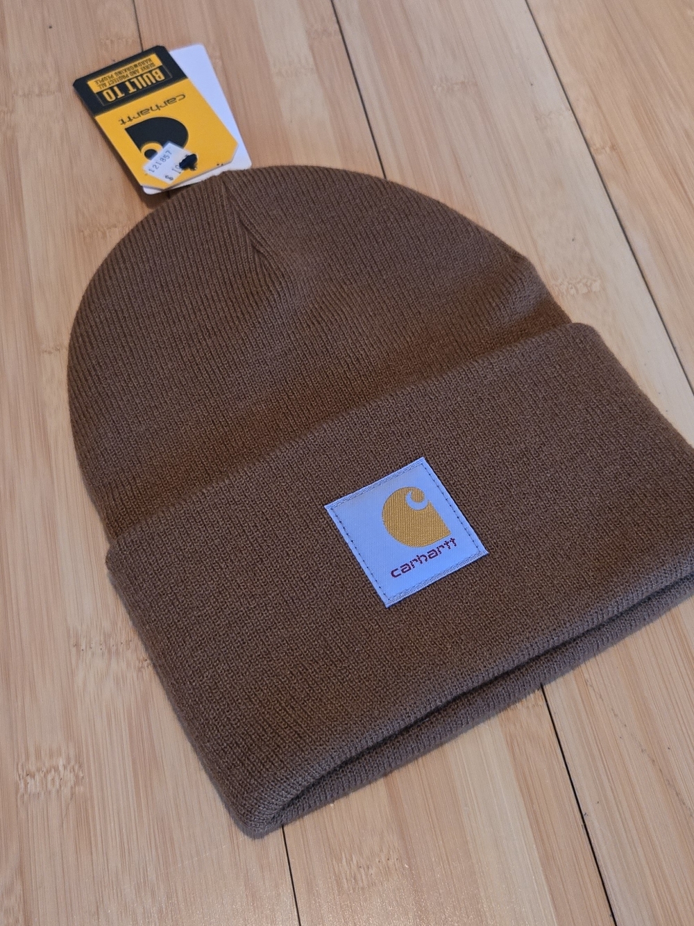 Carhartt Brown Folded Cuff Beanie with Logo Patch
